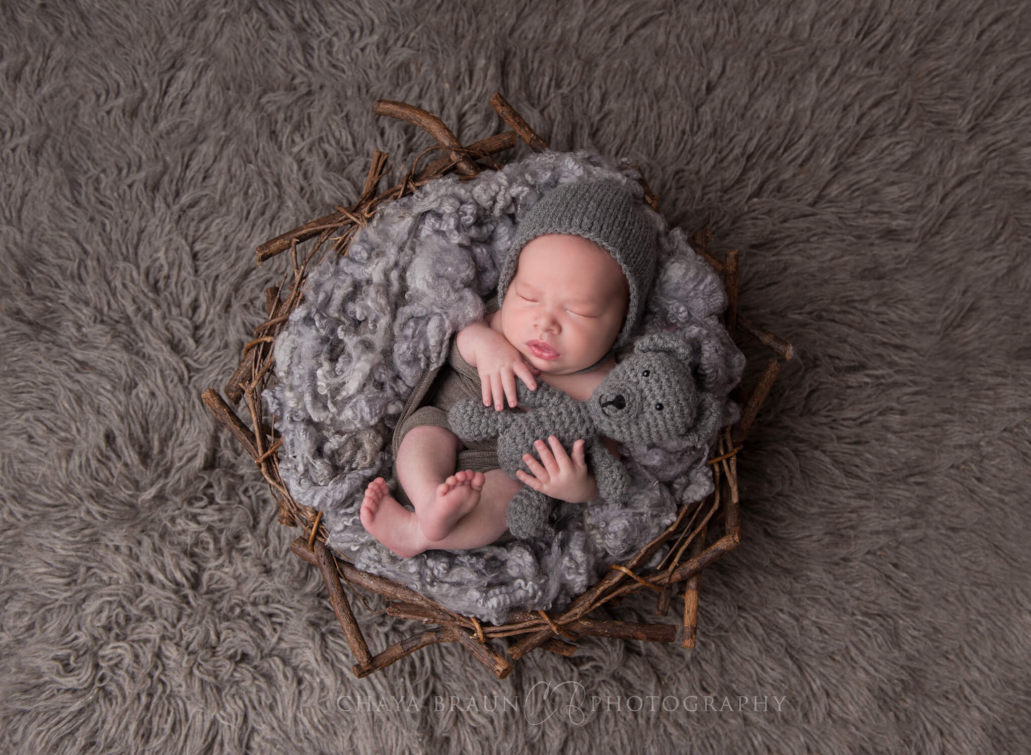 sleeping newborn baby in a nest